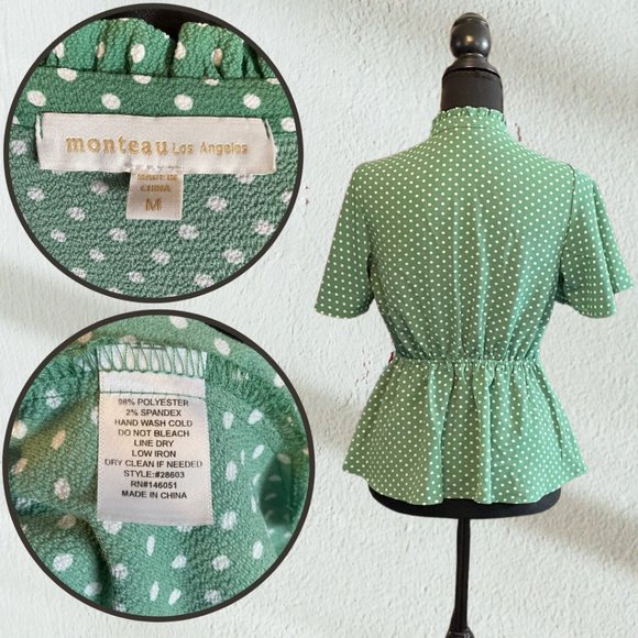 MONTEAU LA  Flaired Polka Dot Blouse | M - Picture 2 of 2